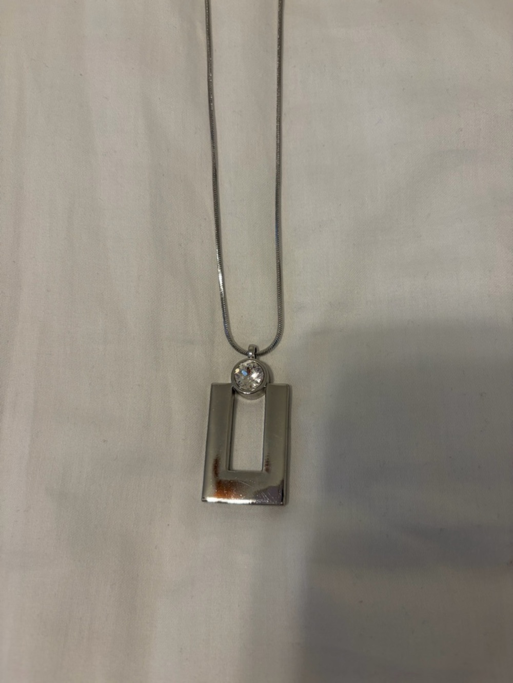 Modern WHBM Silver Rectangle Pendant Necklace with Clear Stone